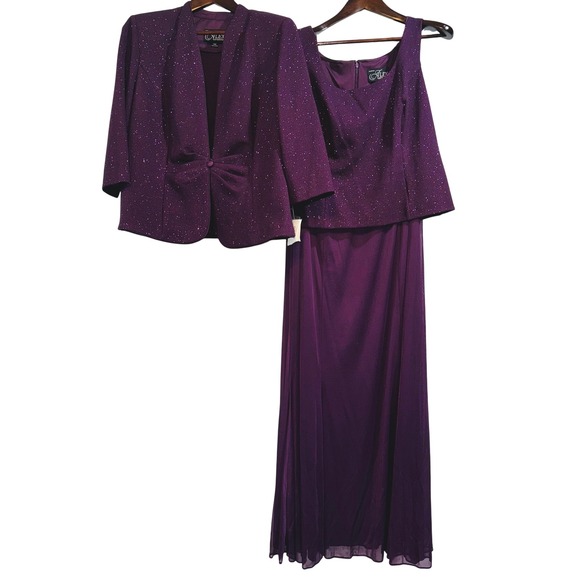 NWT Alex‎ Evenings Dress Suit Jacquard Knit MOB Outfit 16w MeggPlant - Picture 1 of 12